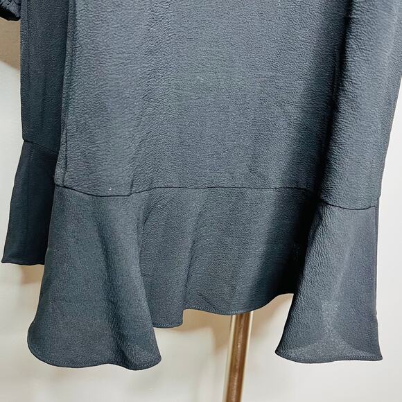 Sisley Shift Dress Medium Black Peasant Long Sleeve Fringe Versatile Knee Length - Picture 7 of 9